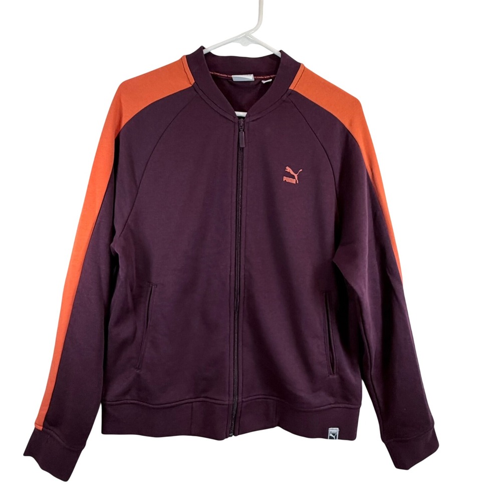 Puma T7 Track 68 Jacket Womens Large Burgundy Orange Full Zip Sporty 575071-34